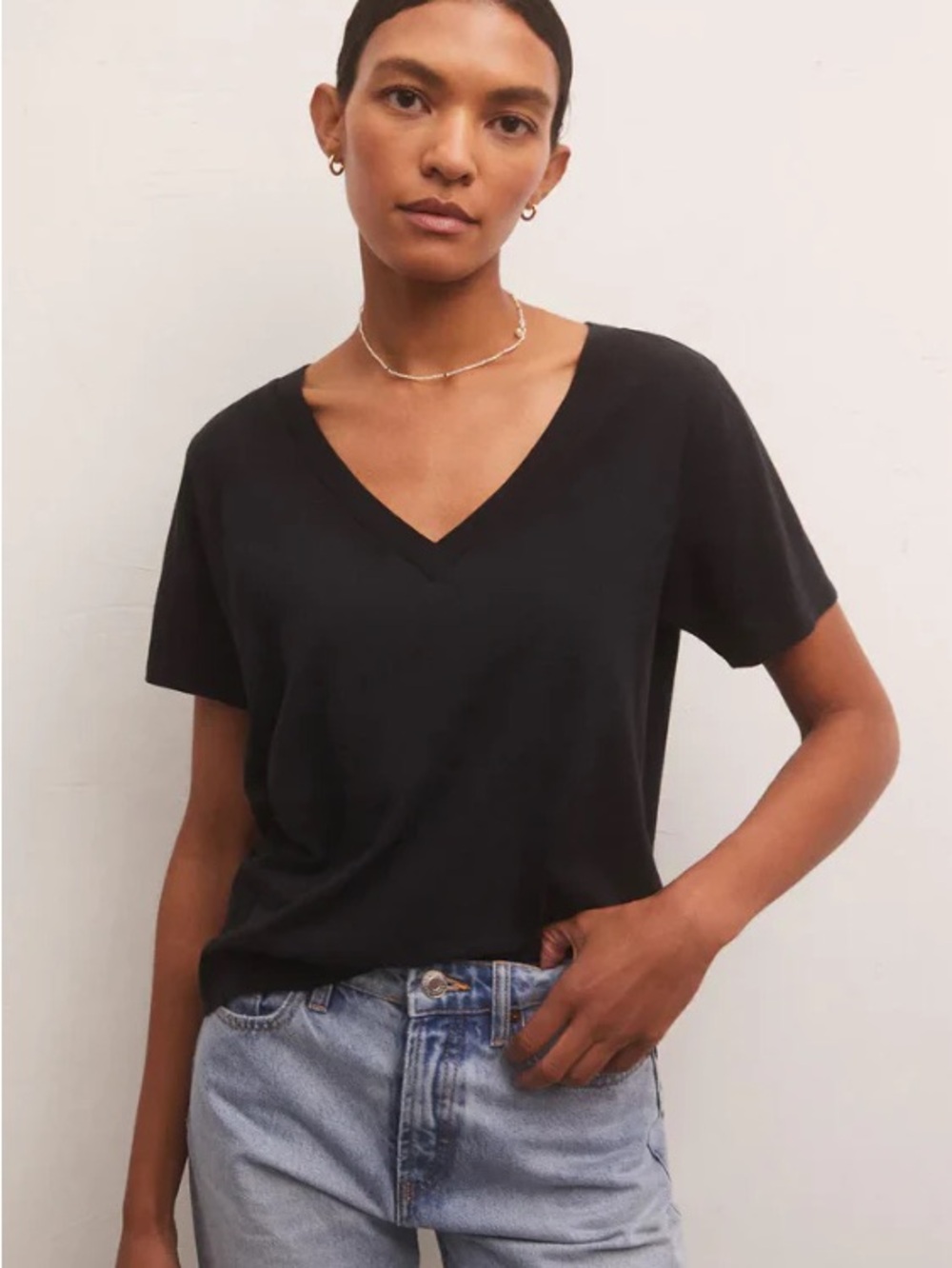 Z Supply NWT Girlfriend V-Neck Tee Black XS 100% Cotton
